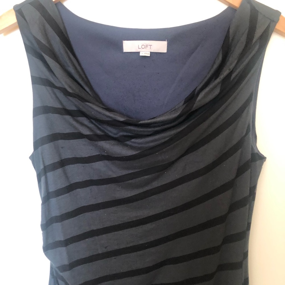 Loft Dress Size M.  Grey w Black Stripe.  Sleeveless.